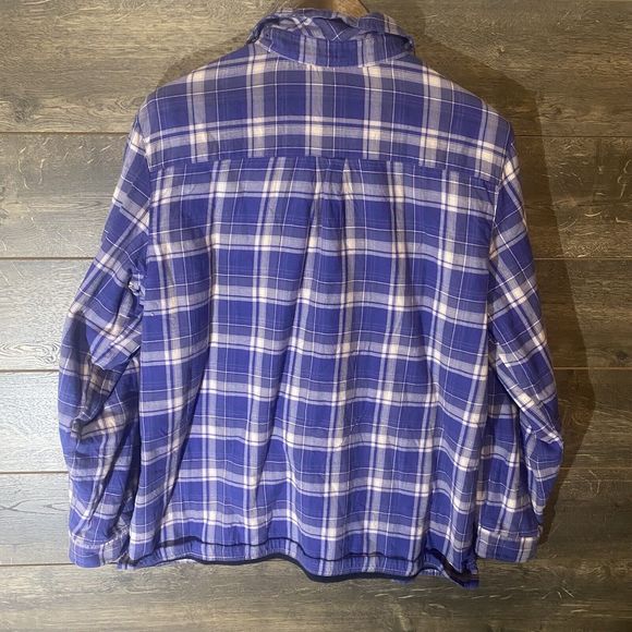 LL Bean Fleece Lined Flannel Shirt Men's L Traditional Fit Blue Plaid Shacket - Picture 5 of 5